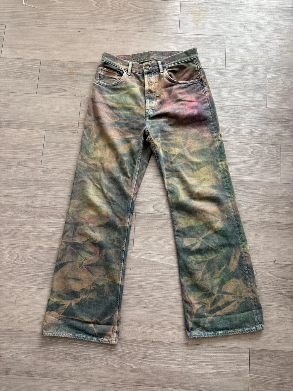 Acne Multi-Color Tie-Dye Bootcut Jeans - Green, Brown, Pink